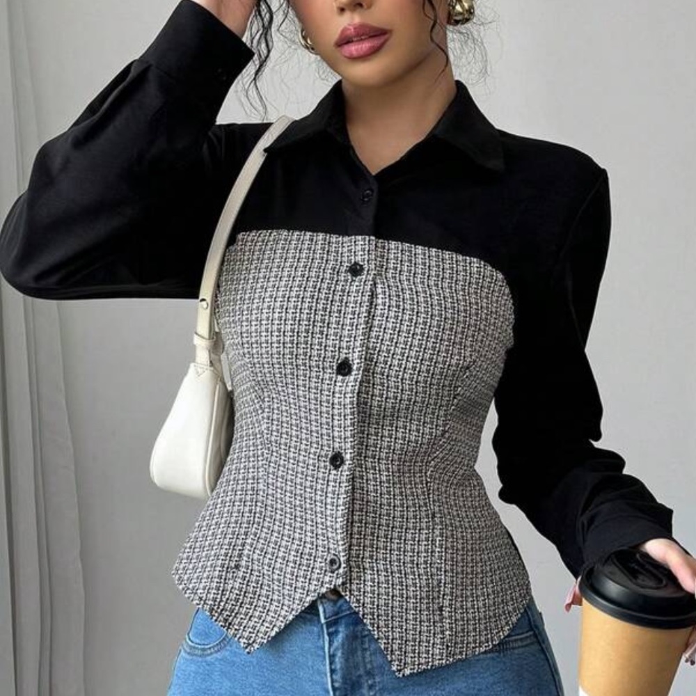 Elegant Black and Gray Women's Top